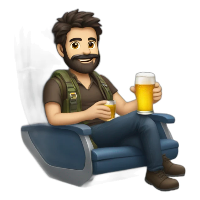 Dark hair beard man drinking beer riding a plane sticker