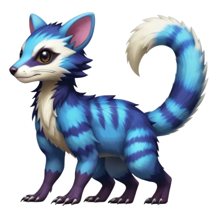 Realistic sharpColorful translucent glowing Trico-Sergal-Furret-Ferret-Wolverine-Vernid-furry-fursona-fusion-Fakemon-animal-hybrid-creature, full body sticker