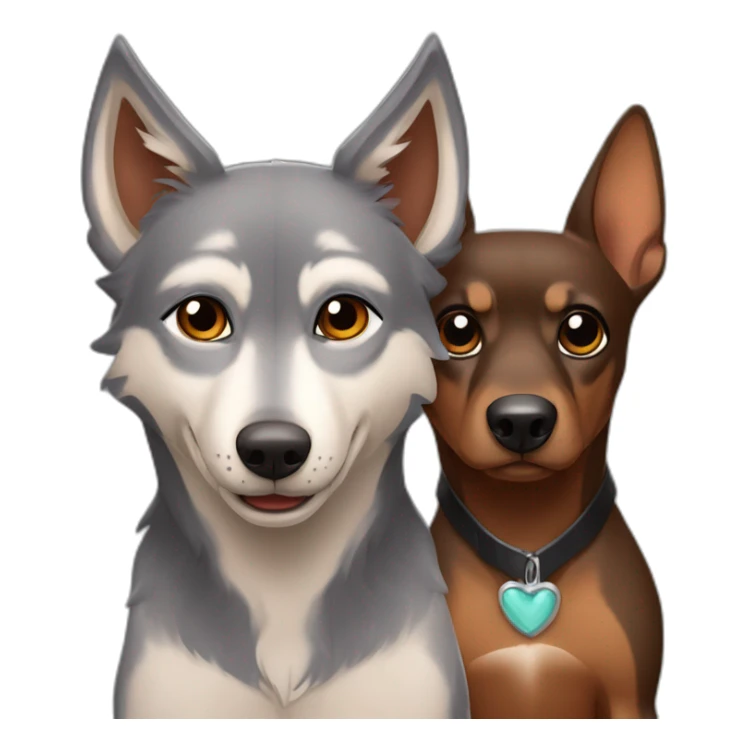 Grey Wolf with brown Daschhund and black Minpin like friends sticker