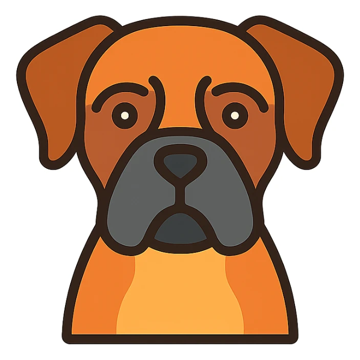 boxer dog, color outline icon style, black outlines, simple and recognizable sticker