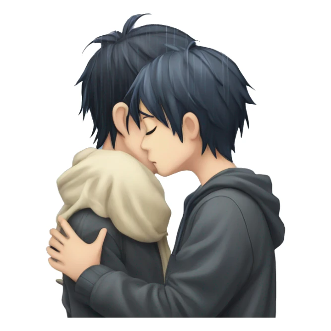 Anime girl anime boy kissing rain sticker