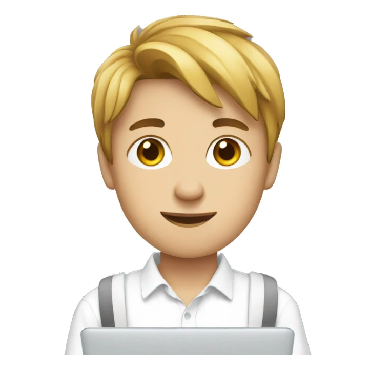 teenager guy wearing a white shirt, using his laptop sticker