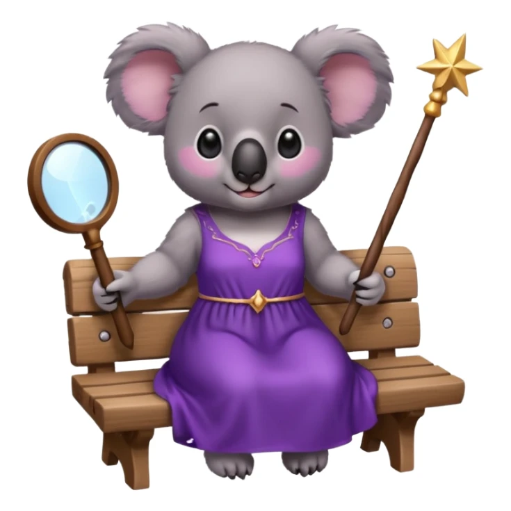 koala purple drees eyelashe magic wand sit down on the bench sticker