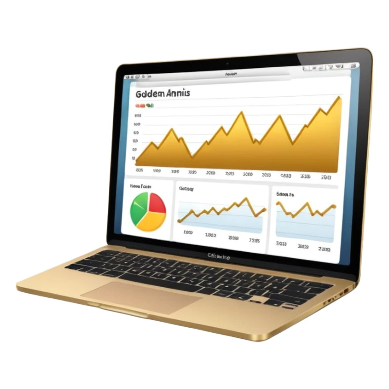 golden increasing charts in online shop admin dashboard on mac book screen sticker