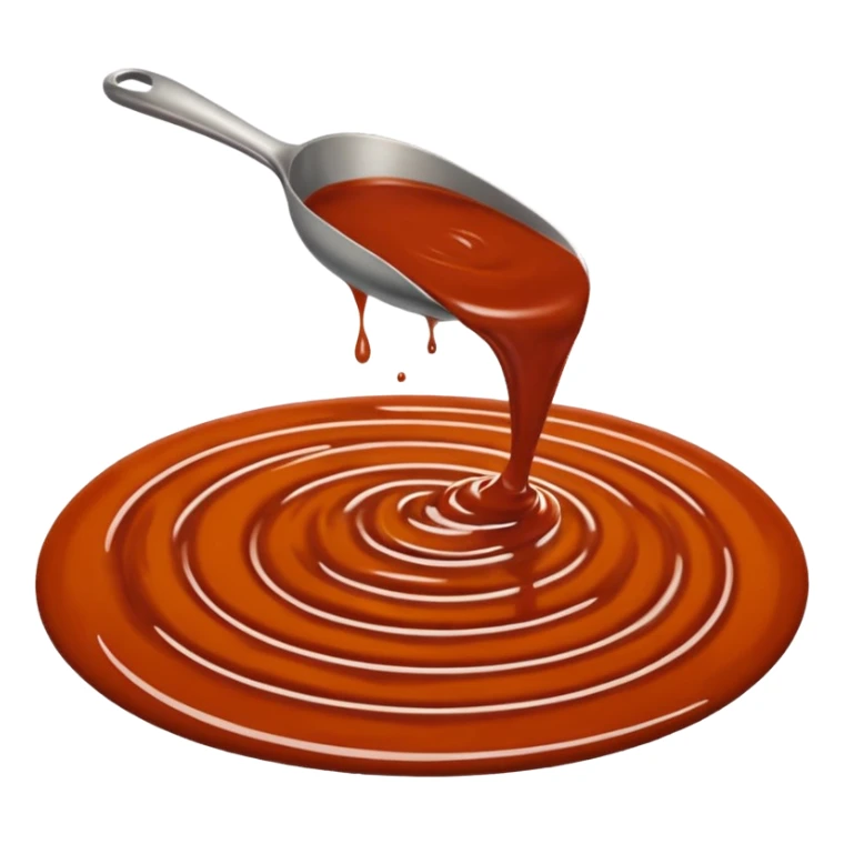 swirl or puddle of enchilada sauce, rich reddish-brown, smooth thick texture, glossy and velvety, gentle ripples, deep earthy red, no dish or extra items, no faces, clean 3D, soft shadows, transparent background, emoji scale sticker