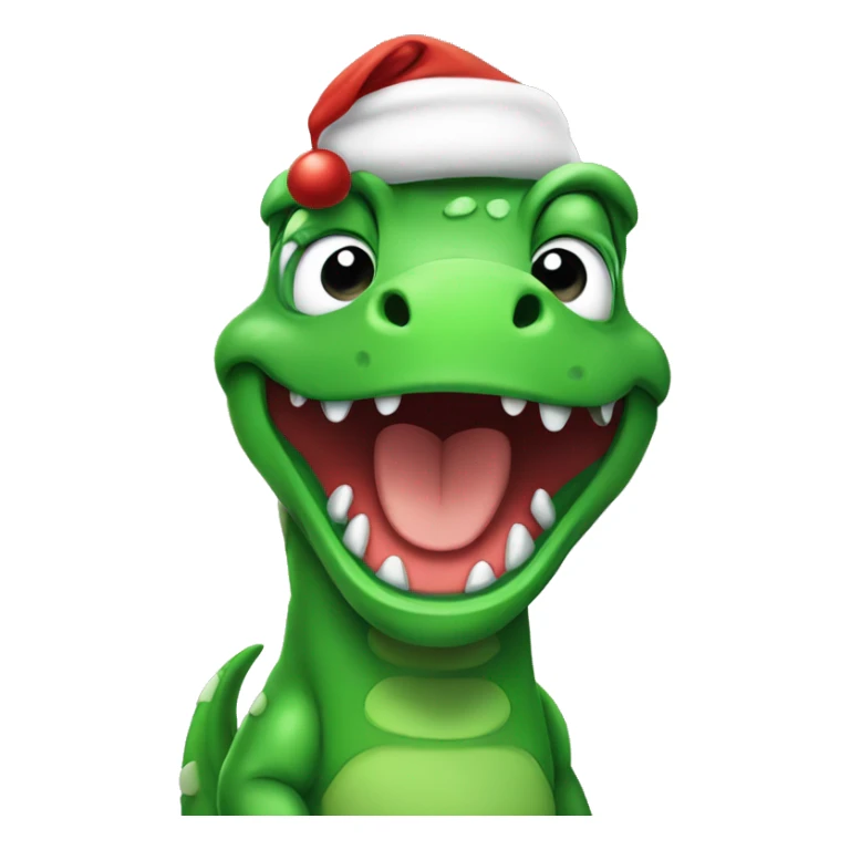 happy green dino wearing santa hat sticker