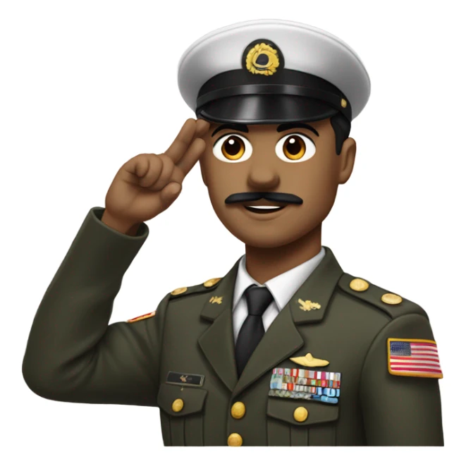 Man with black hair  in a military uniform with a moustache and side-swept bangs and with his right hand raised up sticker