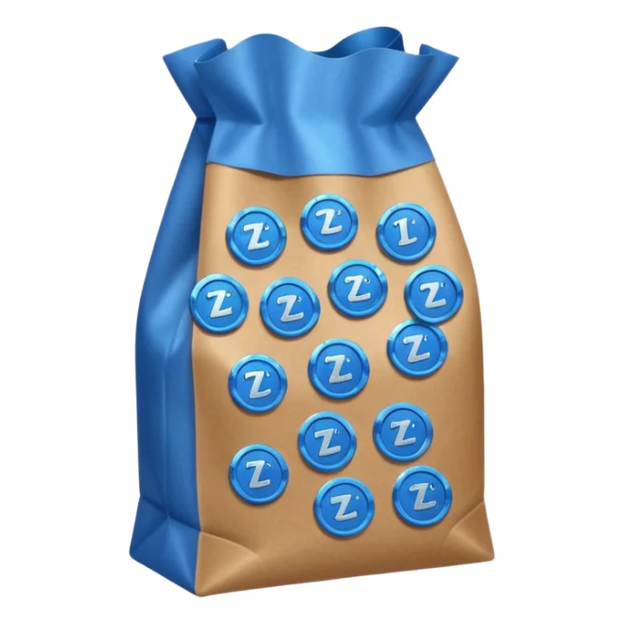 brown bag of blue coins sticker