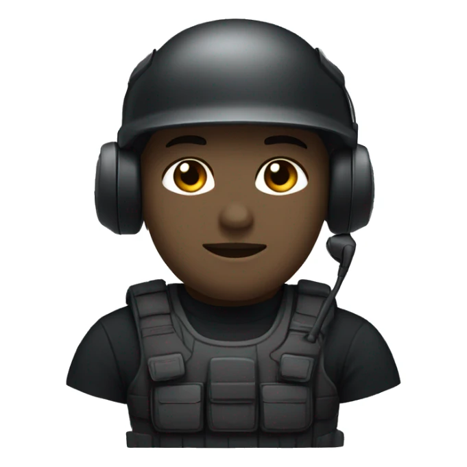 operator dressed in black with a milatary helmet, without glasses, wearing a headset, preferably male white sticker
