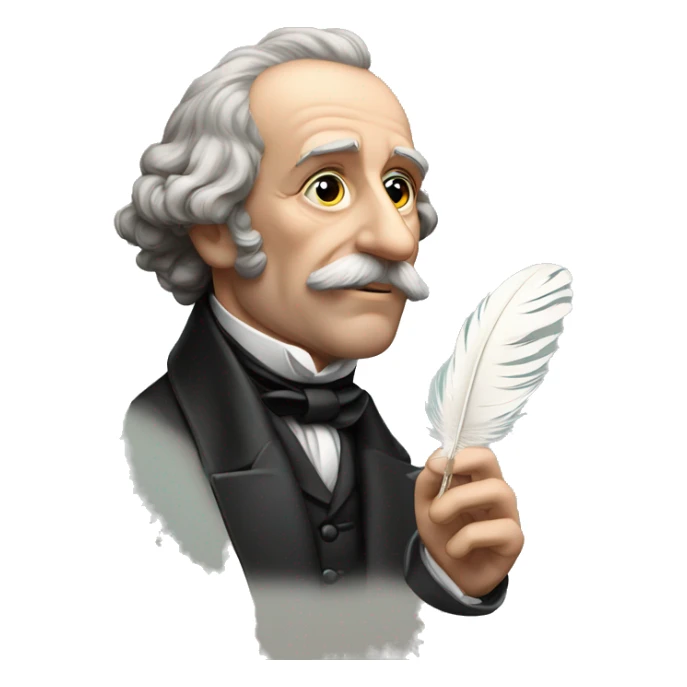 Charles Dickens holds a feather in his hand sticker