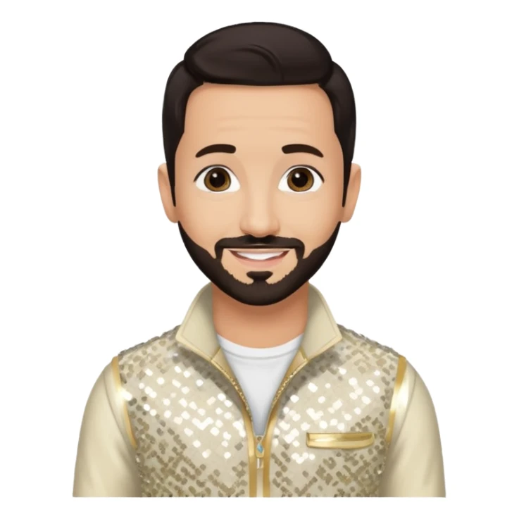 AJ McLean from Backstreet Boys with dark brown hair, ivory sequin outfit sticker