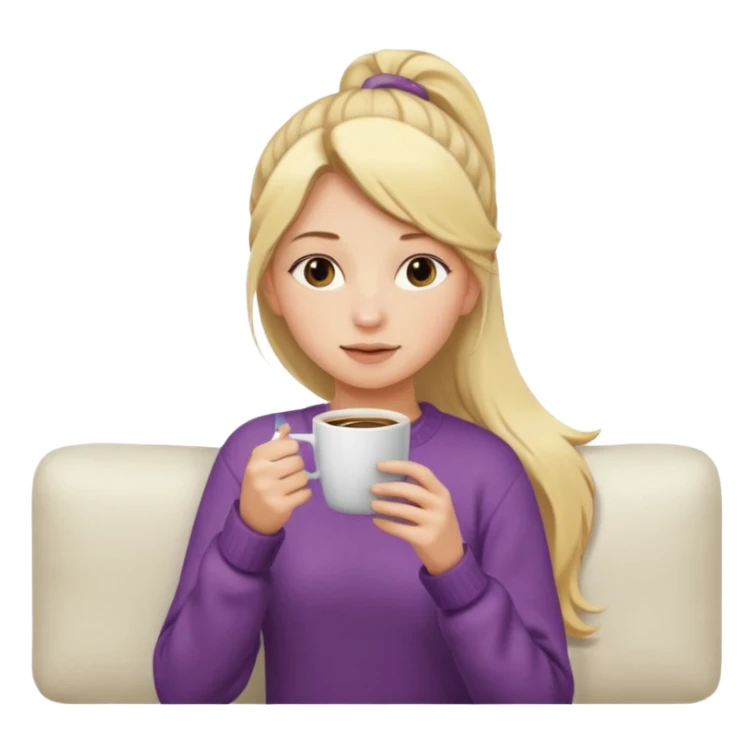 girl with long blonde ponytail sipping coffee on white couch sticker
