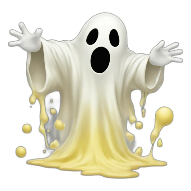 ghost emerging and ejectng a spray of yellowish white milky substance from lower torso in all directions sticker