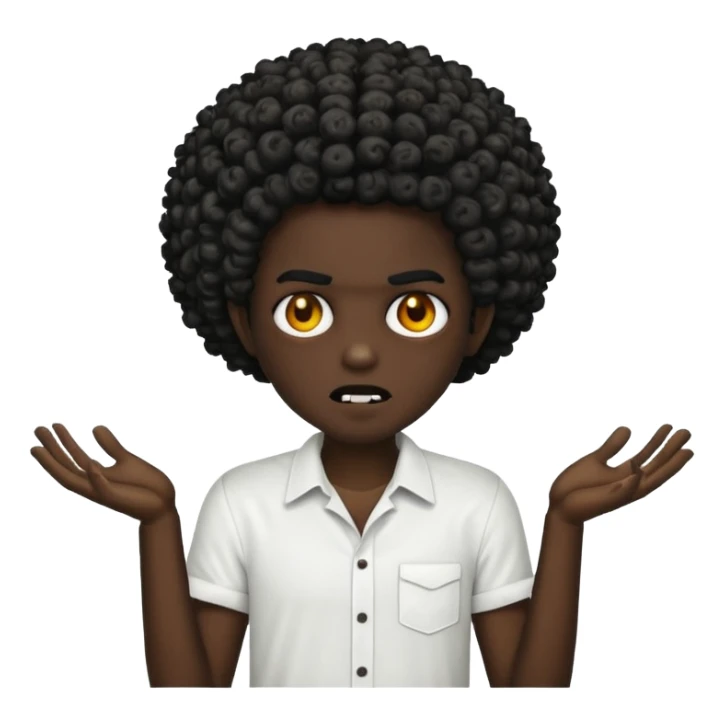 Make a image of a zombie with a curly temp fade Afro  make it like a emoticon not as scary make hair black and with a white shirt on sticker
