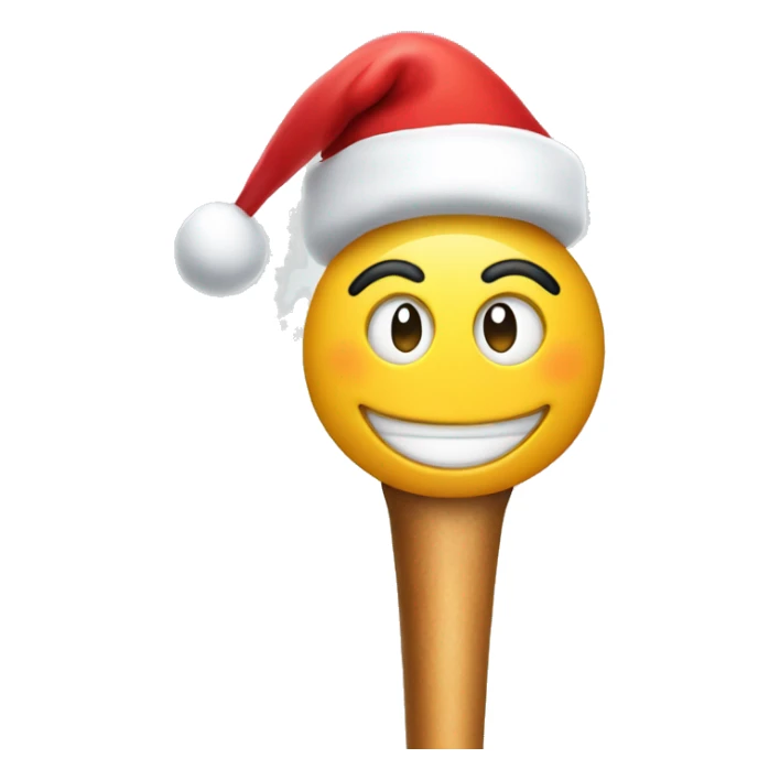 smiling emoji with santa's hat and christmas baton sticker