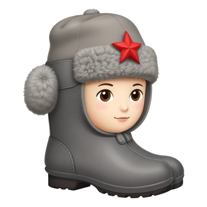 A cute traditional Russian felt boot (valenok) wearing a traditional Russian ushanka hat sticker