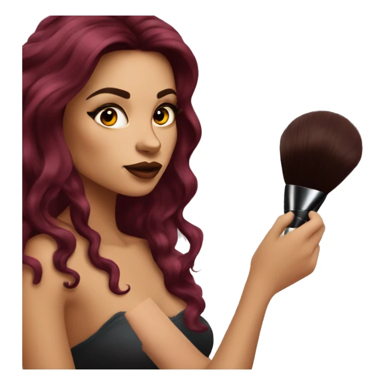 Beautiful tattooed burgundy long haired woman doing her makeup sticker