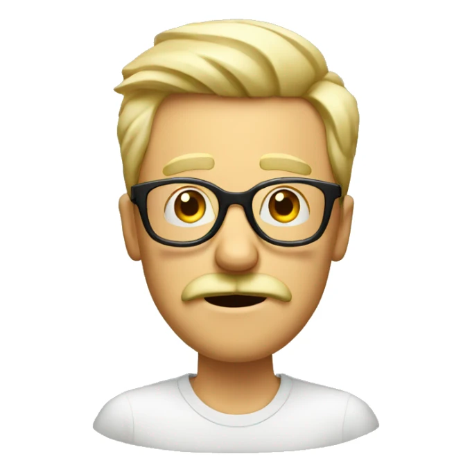 very shocked man with moustache and glasses, blond sticker