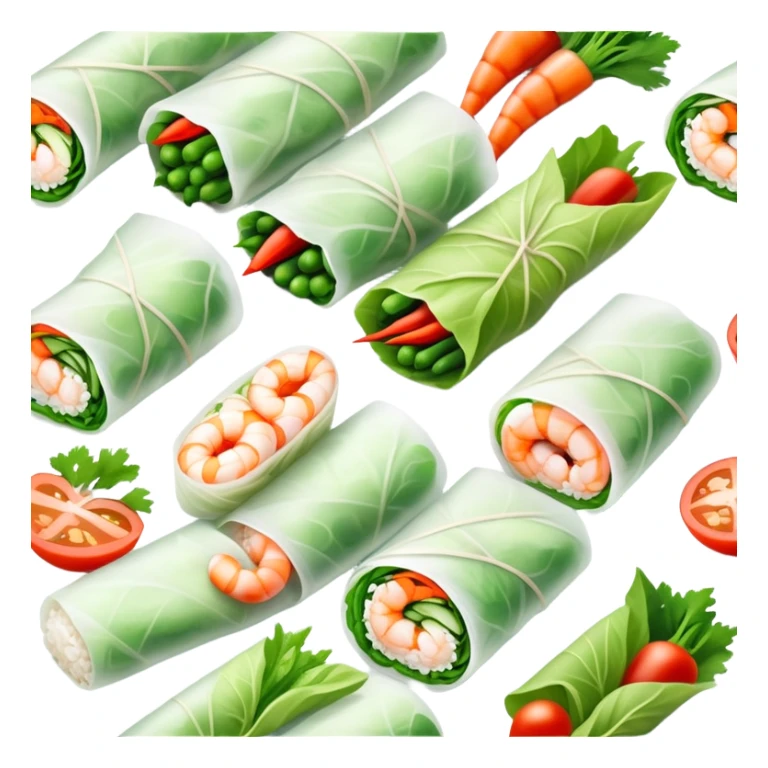 cinematic-realistic-vietnamese-summer-rolls-dish-emoji,-depicted-with-delicate-rice-paper-wraps-filled-with-fresh-vegetables-and-shrimp-rendered-with-crisp-textures-and-refreshing-lighting. sticker
