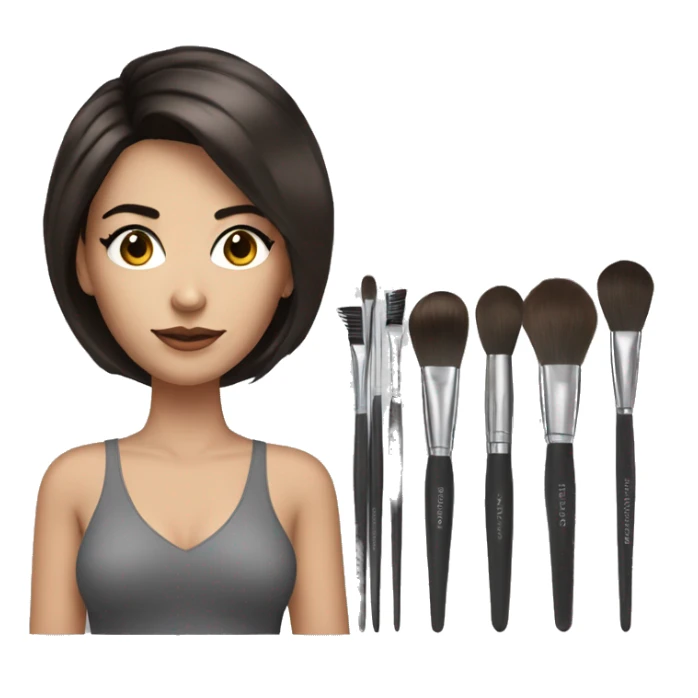 Women brunette, short hair at shoulders with makeup brushes sticker