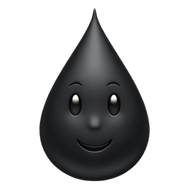 Minimal emoji, gothic teardrop sculpted from solid black metal, smooth reflective surface, heavy symbolic form, no glow, no neon, flat emoji style, centered, transparent background sticker