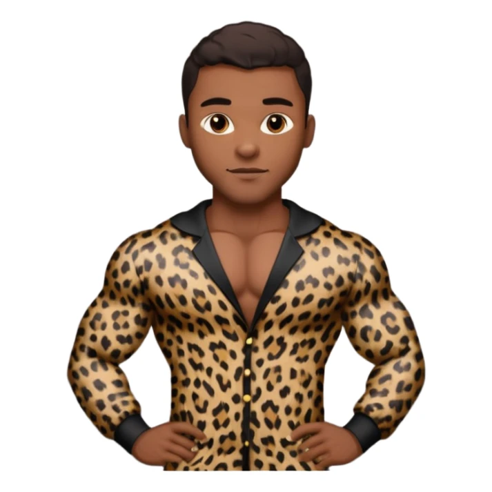 Handsome Black guy with brown skin tone, with muscular build, wearing black leapard print pajamas  sticker