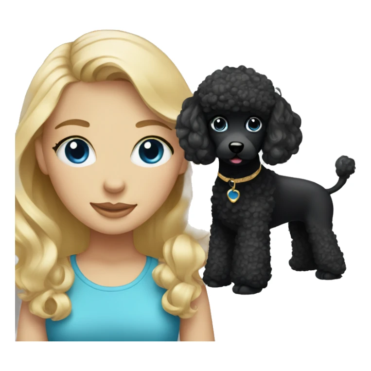 Blonde girl with blue eyes and with a black poodle sticker