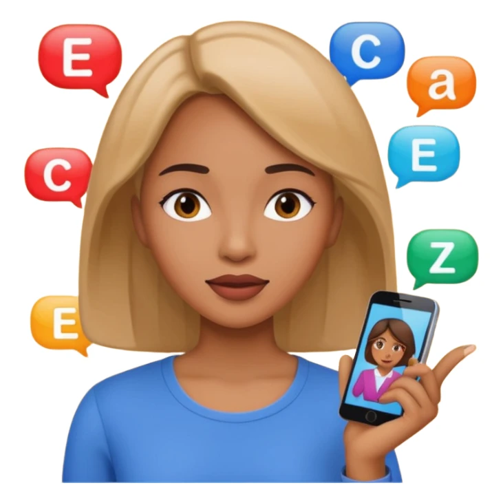 a woman is talking and English letters are coming out sticker