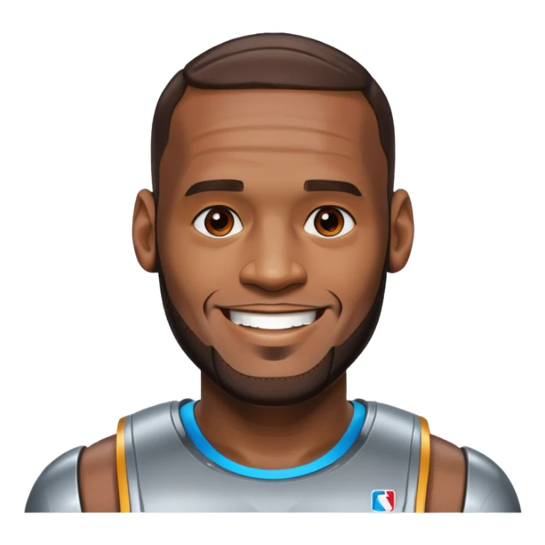 Lebron James smiling
half his face is robot/cyborg like sticker