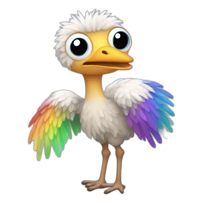 an ostrich with rainbow colored wings and one leg sticker