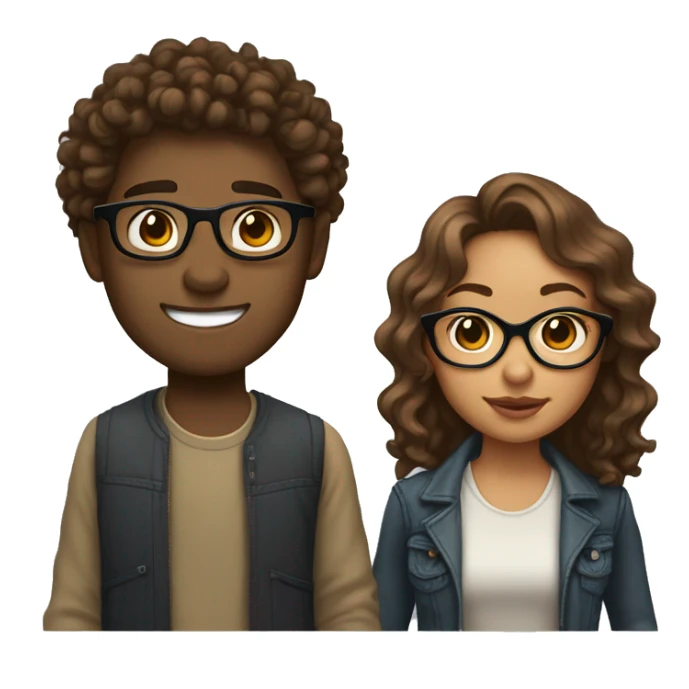 Light skin girl with brown curly hair and glasses holding a light skin man with brown wavy hair looking in love  sticker