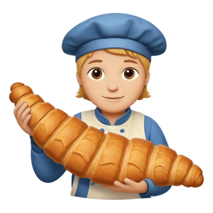 Baking humanless avatar in clean vibrant style illustration. Fresh croissant and rolling pin, warm golden tones, simple shapes, flat design, high contrast, cozy and friendly. sticker