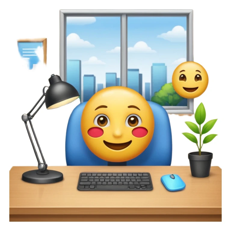 Un emoji derrière un bureau à genoux, avec un autre devant sticker