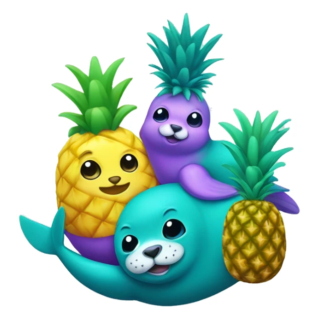 teal-colored seal and purple-colored pineapple sticker