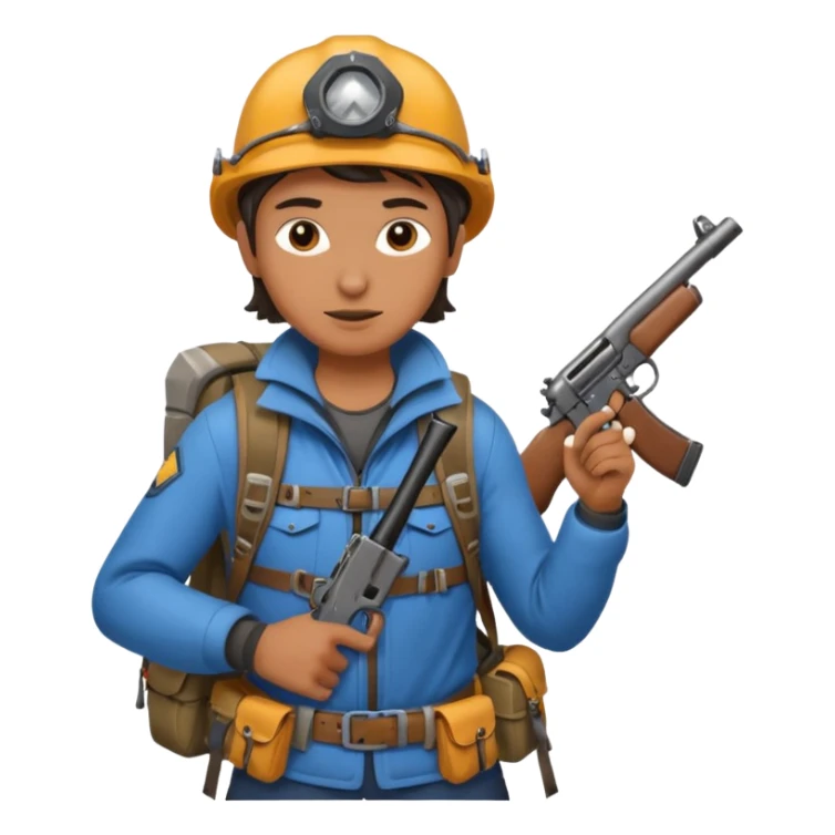 Create a person with mountaineering gear and a gun in hand sticker