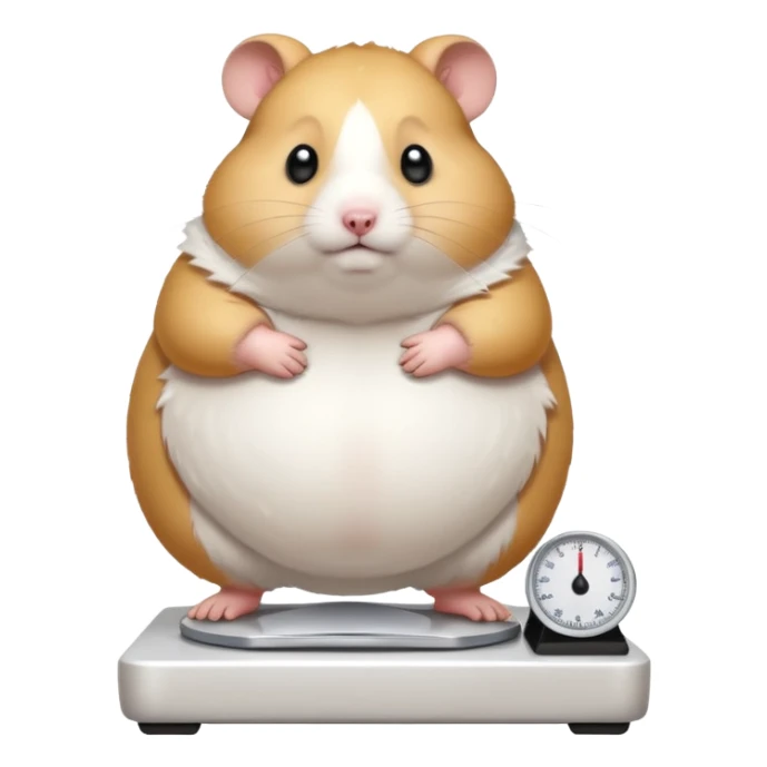 fat hamster big belly stepping on a broken scale looking guilty with a tear sticker