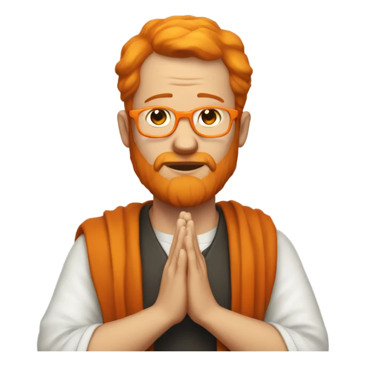 white man with orange beard and bold hair as he praying with orange glasses  sticker