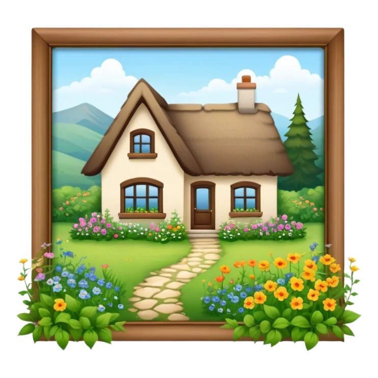 Cottage home with greenery growing on it and wildflowers all around it sticker