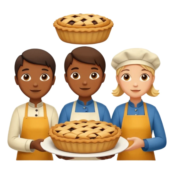 Baking community humanless avatar in vibrant style illustration. Pie, cookie, and muffin warm golden tones, simple shapes, flat design, high contrast. sticker