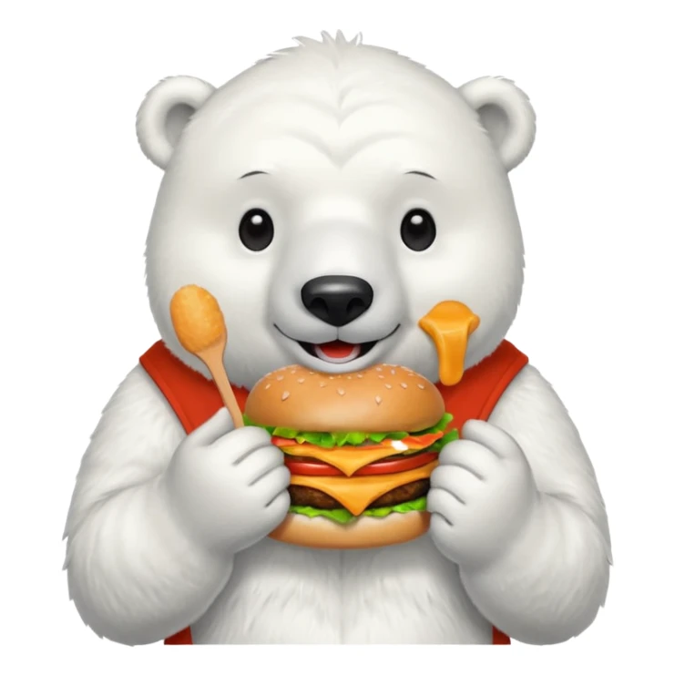 polar bear with burger wearing red orange tshirt sticker