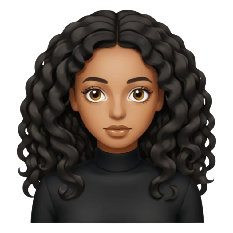 Solange with black long wavy hair, black outfit sticker
