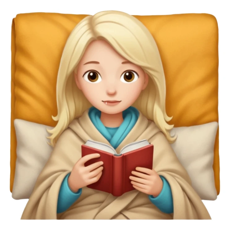 Beige hair Girl drinking coffee, reading book with a cozy blanket sticker