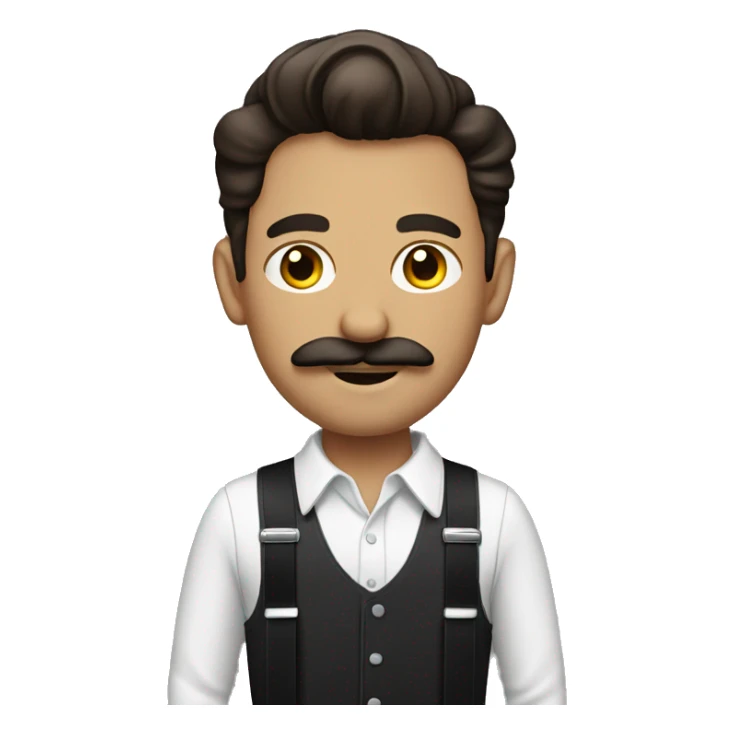 Brunette Man in suspenders with mustache sticker