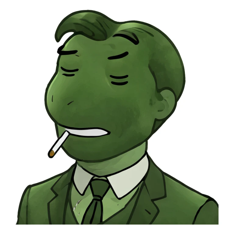 Rick Astley with straight face but with front teeth out and the picture is from the era of the 1920s-1930s or 40s and his eyes are closed (he might be sleeping) with ink coming out of his eyes sticker