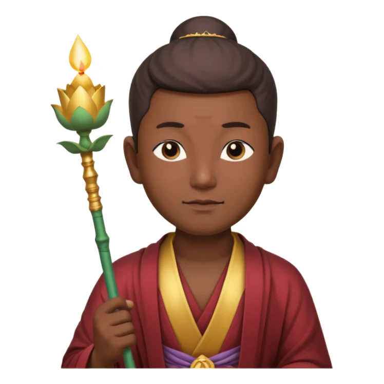 asian man with lotus, scepter, buddhism, lotus sticker