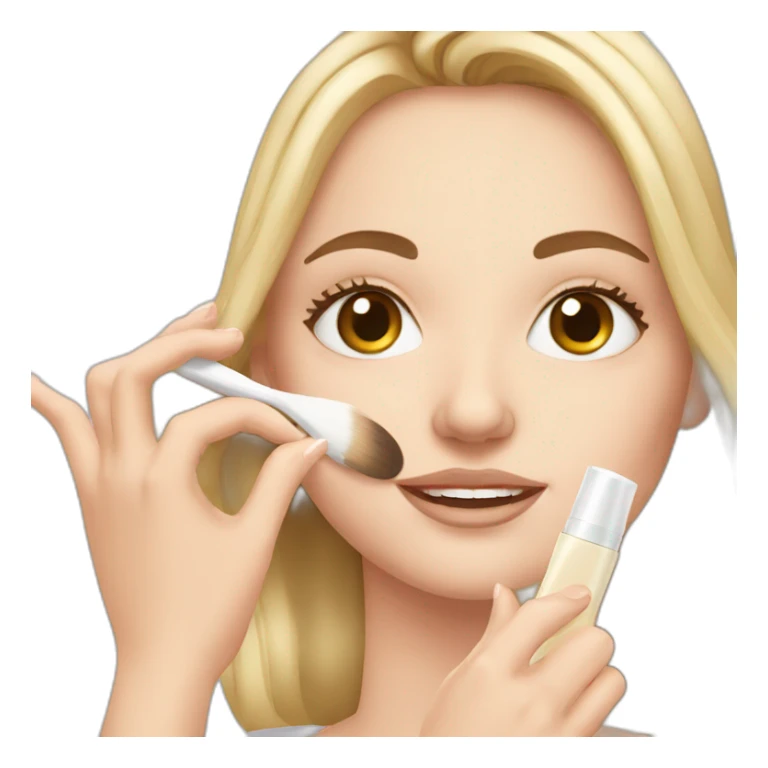 white girl applying cosmetic cream on face sticker