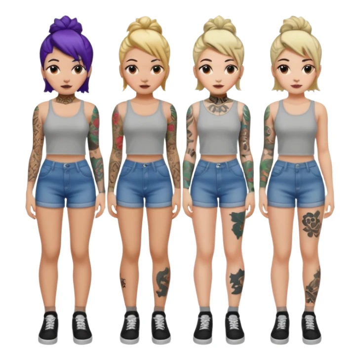 TATTOOED GIRL FULL BODY DIFFERENT HAIRSTYLES COLORS sticker