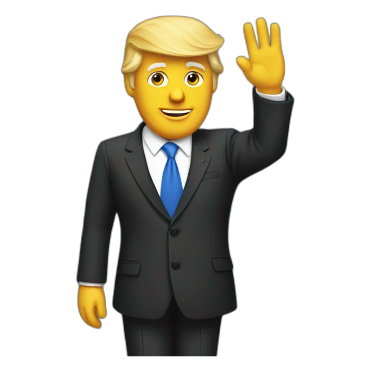 Donald Trump in suit waving sticker