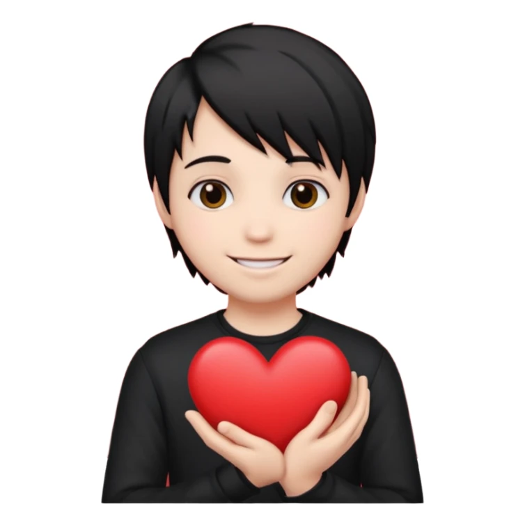 emoji face with emo hair holding a heart and hes so happy sticker