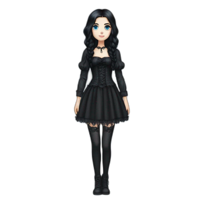 black hair and blue eyes girl wearing gothic clotesm fullbody sticker
